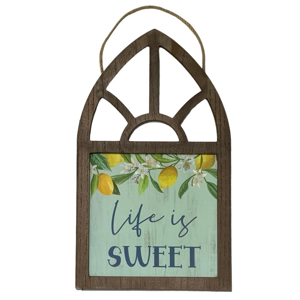 Wall Hanging Lemons Life is Sweet Wood Shabby Chic Farmhouse 17.5 in Multi Blue - Picture 16 of 16